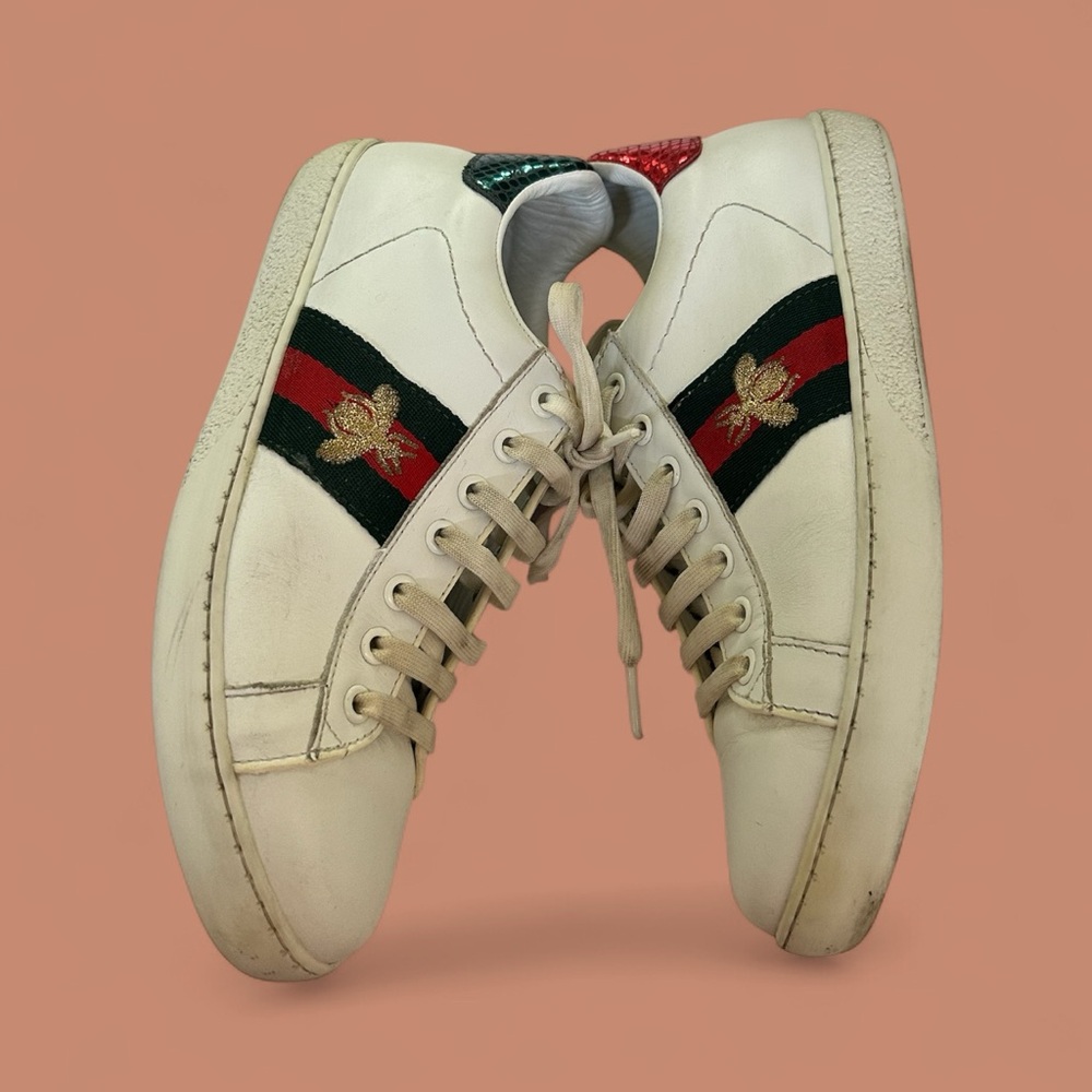 White Sneakers with Red and Green Stripes